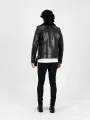 New Men's Casual Biker Style Black PU Leather Jacket with Tartan Collar. 