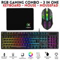 RGB Gaming Keyboard -  Mouse & Mousepad 3 in 1 Combo - 7 Colour Wired RGB Mouse and Keyboard Set - USB Wired Pack For PC & Laptop -  Black. 