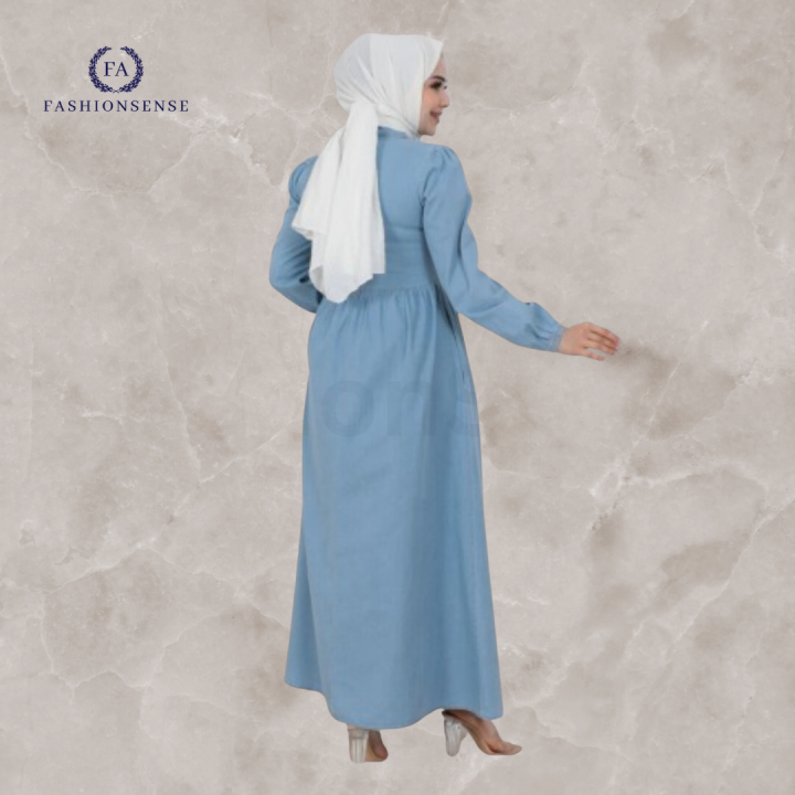 FashionSense%20Summer%20Maxi%20Style%20Denim%20Abaya%20with%20Half%20Body%20Zipper%20and%20Elastic%20Sleeves%20-%20Image%204