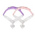 Soft Cat Collars Suede Personalized Shining Diamonds Adjustable Dogs Collar Leather Heart-Shaped Pet Necklace Cat Neck Strap. 