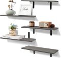 Floating Shelves for Wall Decor Storage, Wall Mounted Shelves Set of 5, Sturdy Small Wood Shelves with Metal Brackets Hanging for Bedroom, Living Room, Bathroom, Kitchen, Book, Dark Brown. 