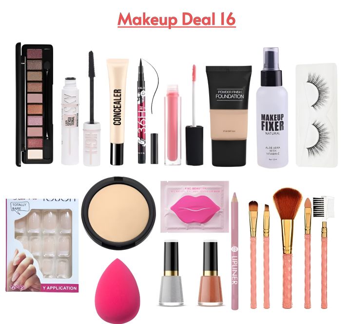 Pack of 16 Wending Makeup Deals Of Eyeshadow + Concealer +Gloss+ Powder+ Base + Mascara