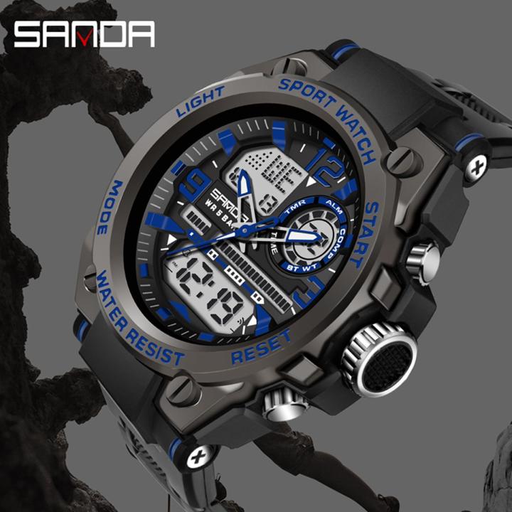 SANDA New Products Original Creative Men s Watch Leisure Sports Luxury Waterproof Quartz LED Multi function Swimming Military Men s Watch Daraz .pk