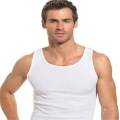 Pack of 3-RIBBED VEST MEN'S 100% Cotton - White Fitted Muscle Gym Rib Tank Top. 