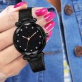 AlRashid Shopping Store Black Color 12 Point Diamond Studded Magnet Stainless Steel Wrist Watch Magnet For Girl-Woman. 