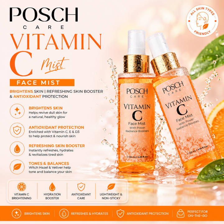 Posch Care Vitamin C Mist 120ml | Brightens Skin | Refreshing Skin Booster & Antioxidant Protection