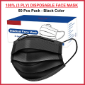 (100% - 3 Ply) Disposable Face Masks - (Black Color) - (50 Pcs)  | Good Packaging | 3   Protective Layers Surgical Face Mask - Comfortable, Soft,  Breathable. 