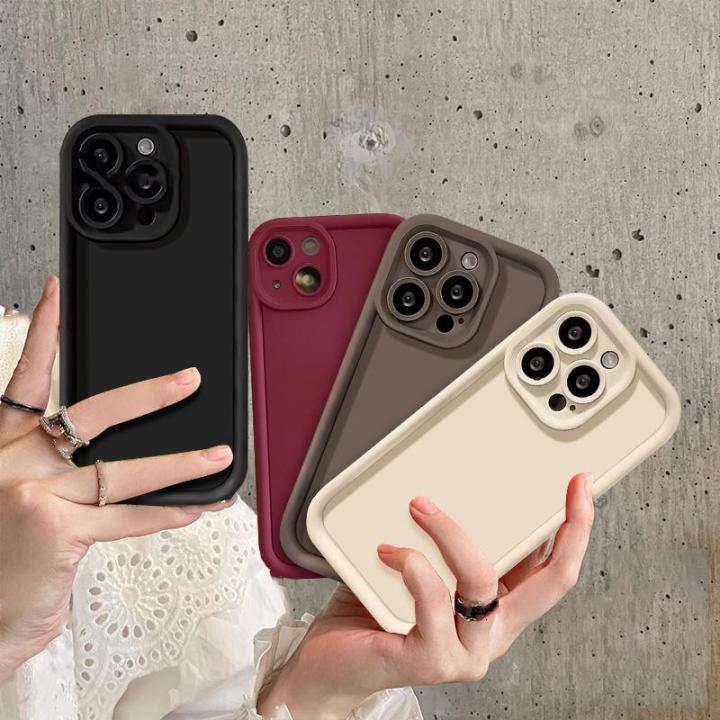 Case For Iphone 6 6S 7 8 Plus 15 14 13 11 12 Mini Pro Max X XS XR Phone Case Wine Red Matte Soft Anti-Knock Plain Cover Cute Candy Color High Quality Bumper Cartoon