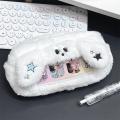 Large capacity White Plush Pen Bag Cute Design  Pencil Case Stationery Pouch for For Students For Writers School Supplies Office Organizing Gift for Women ﻿. 