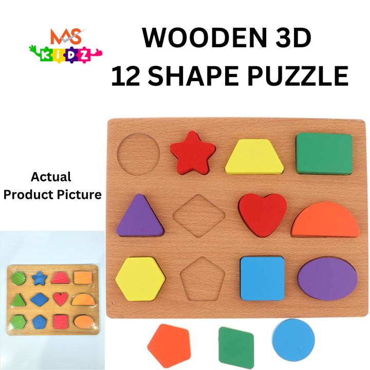 Wooden Puzzle Geometric Shapes | Twelve 12 Shape | 3D Puzzle Montessori ...