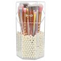 Acrylic Makeup Brush Holder With Pearls, Cosmetic Brush Case With Dustproof Lid, Countertop Brushes Holder. 