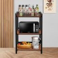 3-Layer Kitchen Accessories Microwave Oven Stand Rack with Wooden Shelves and Black Iron Frame – Multi-Purpose Kitchen Storage Shelf. 