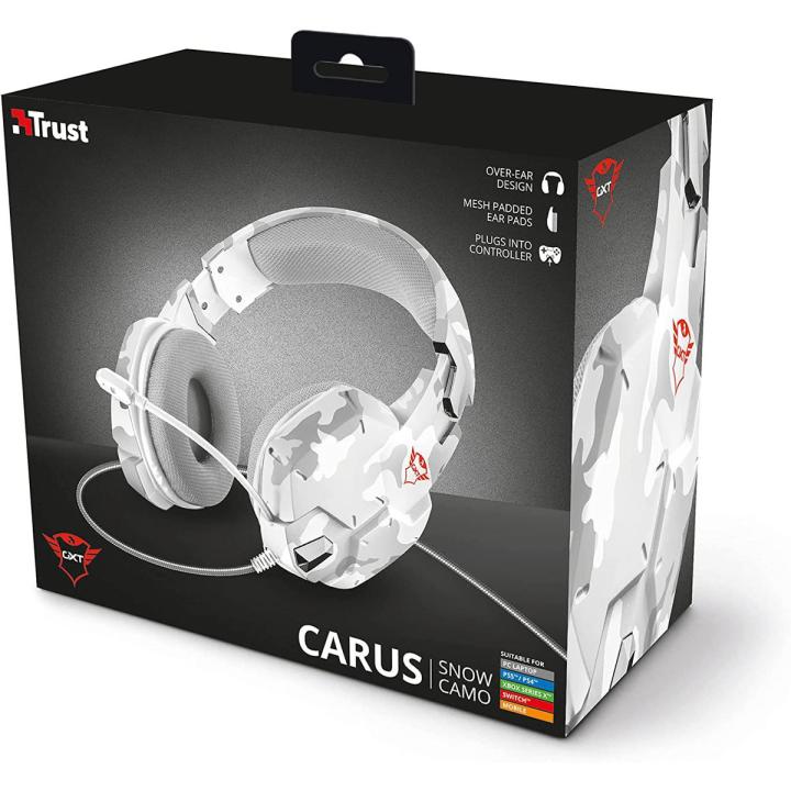 Trust Gaming Headset GXT 322W Carus with Microphone, Adjustable Headband and Flexible Mic, Wired, 1 m Nylon Braided Cable, for Xbox One, Xbox Series X, PS4, PS5, Nintendo Switch - Snow Camo