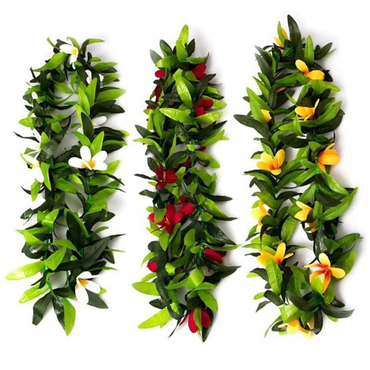 Luau Leis 3 Pcs  Flowers Tropical Hawaiian Lei Leaf Necklaces for Hula Costume and Beach Party