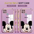 (Free Lanyard) Luxury 6D Plating Case for OPPO A12S Phone Cases Cartoon Big Head Mouse Side Print Soft Silicone Square Back Cover. 