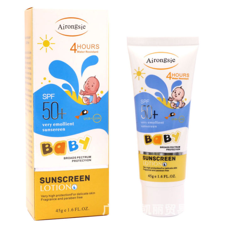 Cross-border export baby sunscreen Airongsie moisturizing sunscreen lotion for children's whole body skin care baby tenderness 45g