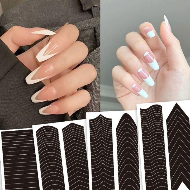 10PCS Nail Art Form French Stencil Inkjet Template Nail Stickers Manicure DIY SEVICH