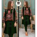 Brand: Coconut Clothing Stylish Embroidered Dress For Women Fabric: Boski Linen Chest: 20" Length: 36" Trouser Length: 37". 
