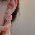 【HOT】 Temperament Women Jewelry Earrings Lovely Pink Zircon Heart Earrings Personality Women Stainless Steel Earrings Charming Jewelry. 