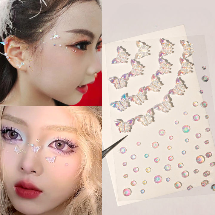 SF Self Adhesive Butterfly Face Eye Sticker 3D Black Butterfly Makeup Patch Diamond Facial Decoration