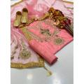 Arrival collection  Most beautiful collection  Kataan gota kinari work shirt along beautiful same design kinari  work duppata same kataan plain trouser. 