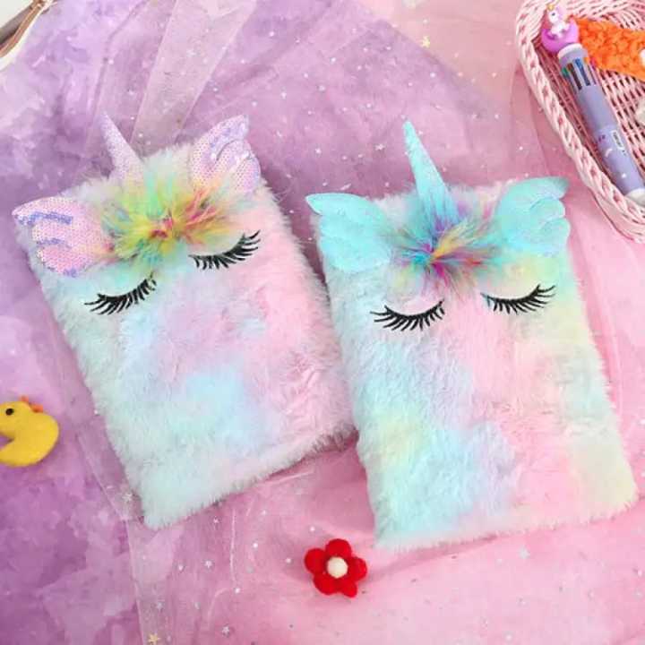 FREE SHIPPING Unicorn Fur Diary Fluffy Soft Plush Diary Note Book big size a5