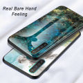 Biruiqu For Realme 5 5s 5i Realme C3 Shockproof Fashion Marble Tempered Glass Back Case Cover. 
