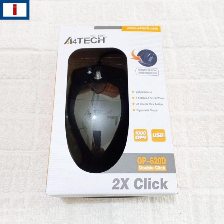 A4Tech Mouse OP-620D - USB Wired - 4 Buttons - 1000 dpi - V Track Optical - Durable - Black - (Original with S/N) - for PC