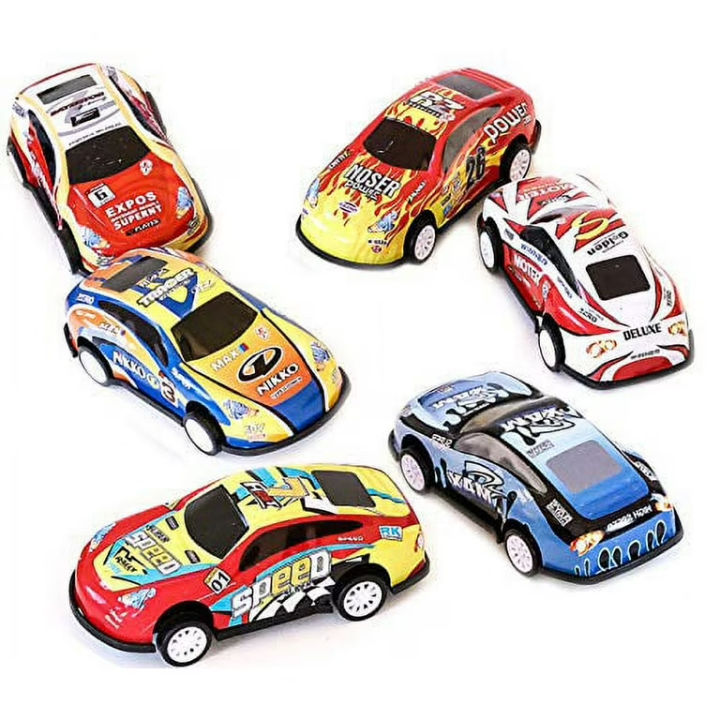 6 Pcs - Alloy Tin Metal Body Model Racing Car Toy Set - Pullback Toys For Kids Boys GIrls Baby Colorful Vehicle Set Children Playing and enjoy Racing On Track Fun