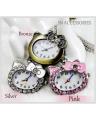 Bow Hello Kitty Pocket Watch Pendant With Long Chain. 