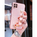 For Samsung Galaxy A12 Back Cover with Love Heart Chain Wrist Strap Fashion Bracelet Shiny Plating Bumper Protective Case Silicone Shockproof Mobile Phone Cases. 