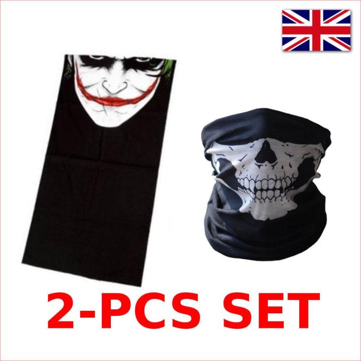 STYLE LOFT Face Mask 2pcs Skull The Joker Mask Skeleton Halloween Bike