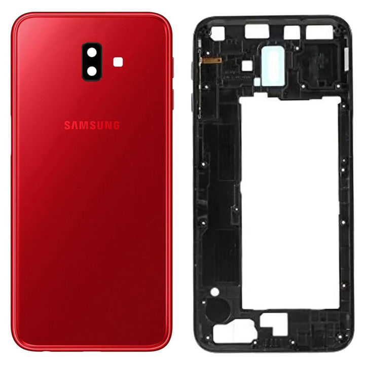 Samsung Galaxy J6 Plus Middle Frame Housing with Power and Volume Buttons and Camera Lens for Complete Body Casing Replacement For Galaxy J6 Plus - Red