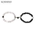 ECHIDNA Couple Bracelets Skin-touch Magnetic Heart Black White Couple Bracelets. 