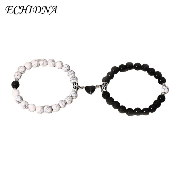 ECHIDNA Couple Bracelets Skin-touch Magnetic Heart Black White Couple Bracelets