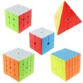 Pack of 5 Rubik's Cubes 2X2 3x3 4x4 5x5 and Pyramid Triangle Puzzle. 