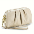 Elegant Genuine Leather Handheld Bag – Women’s Dual Zipper Wallet for Phone & Essentials. 