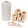 50Pcs Unfinished Wooden Rings, for Craft, Ring Pendant, DIY Connectors, Jewelry Making (Including Cotton Rope). 