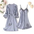 night set 3 piece nightwear for women/sleepwear(night + silk gown). 