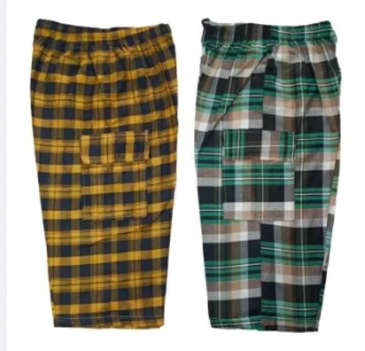 Pack Of Two - Summer Cotton Quarter Shorts For Men - Checked Print (With Two Side Pockets Only) - Multicolor