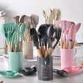 12 Pcs Silicone Cooking Utensils Kitchen Utensil Set - Heat Resistant Non-Toxic BPA Free Spatula Set with Turner Tongs,Spoon,Brush,Whisk-Wooden Handles Kitchen Gadgets Tools Set for Nonstick Cookware Spoon Set Silicon. 