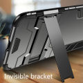 Biruiqu For Realme C12 Soft TPU+Hard PC Shockproof Slim Protective Case Cover with Kickstand. 