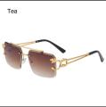 Luxury Rimless Sunglasses for Men – Gold Metal Frame with Panther Side Design, Square Stylish Shades, Premium Fashion Eyewear. 