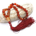 8mm Natural Stone Red Aqeeq Tasbeeh 33 Beads with metal chain | Tigereye Tasbih muslim zikr prayer Tasbeeh - handmade Rosary 8mm tasbi counter Stress Relaxation. 