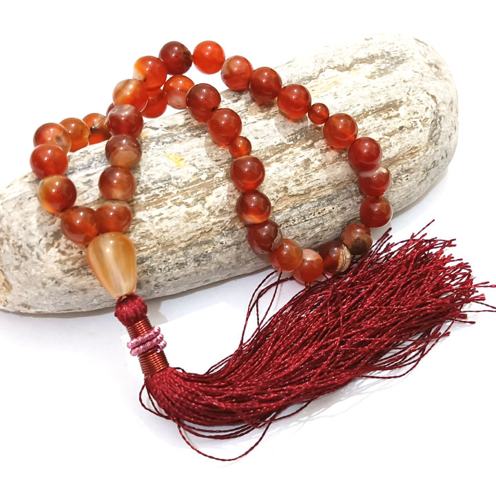 8mm Natural Stone Red Aqeeq Tasbeeh 33 Beads with metal chain | Tigereye Tasbih muslim zikr prayer Tasbeeh - handmade Rosary 8mm tasbi counter Stress Relaxation