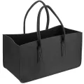 Fireplace Wood Felt Storage Bag Basket Magazine Rack Firewood Pocket,Felt Foldable Firewood Holder Basket Black. 
