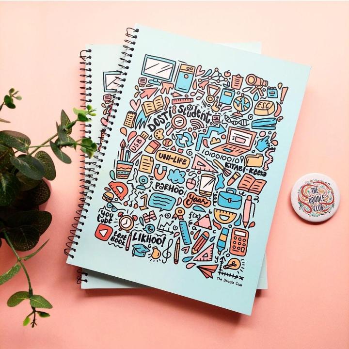Student Life Doodle A4 Spiral Notebook | School Notebook | Spiral Notebooks | Laminated Card Spiral Book | 200 Pages Notebook | University Notebook | Spiral Bind Copy | Writing Notebook Subjects | Subject Notebook | Best Notebook