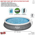 Bestway Fast Set Pools with Filter, 13 feet & 15 foot Extra Large Size Family Pool with 33 inch & 42 in depth, Inflatable Top Ring Quick Setup Deep Swimming Pool for Home with Water Filtration Pump, 57376, 57372, 57313, Easy Set Heavy Duty 3 Ply PVC Pool. 