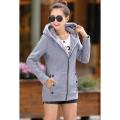 Yfashion Women Hooded Sweatshirt Fleece Lined Warm Thickened Jacket Large Size Solid Color Zipper Cardigan Sweater color. 