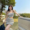 Hot Girl Dress Set Women's Slim Fit Vest Top 2024 Summer New High Waist Hip Skirt Two-piece Set. 